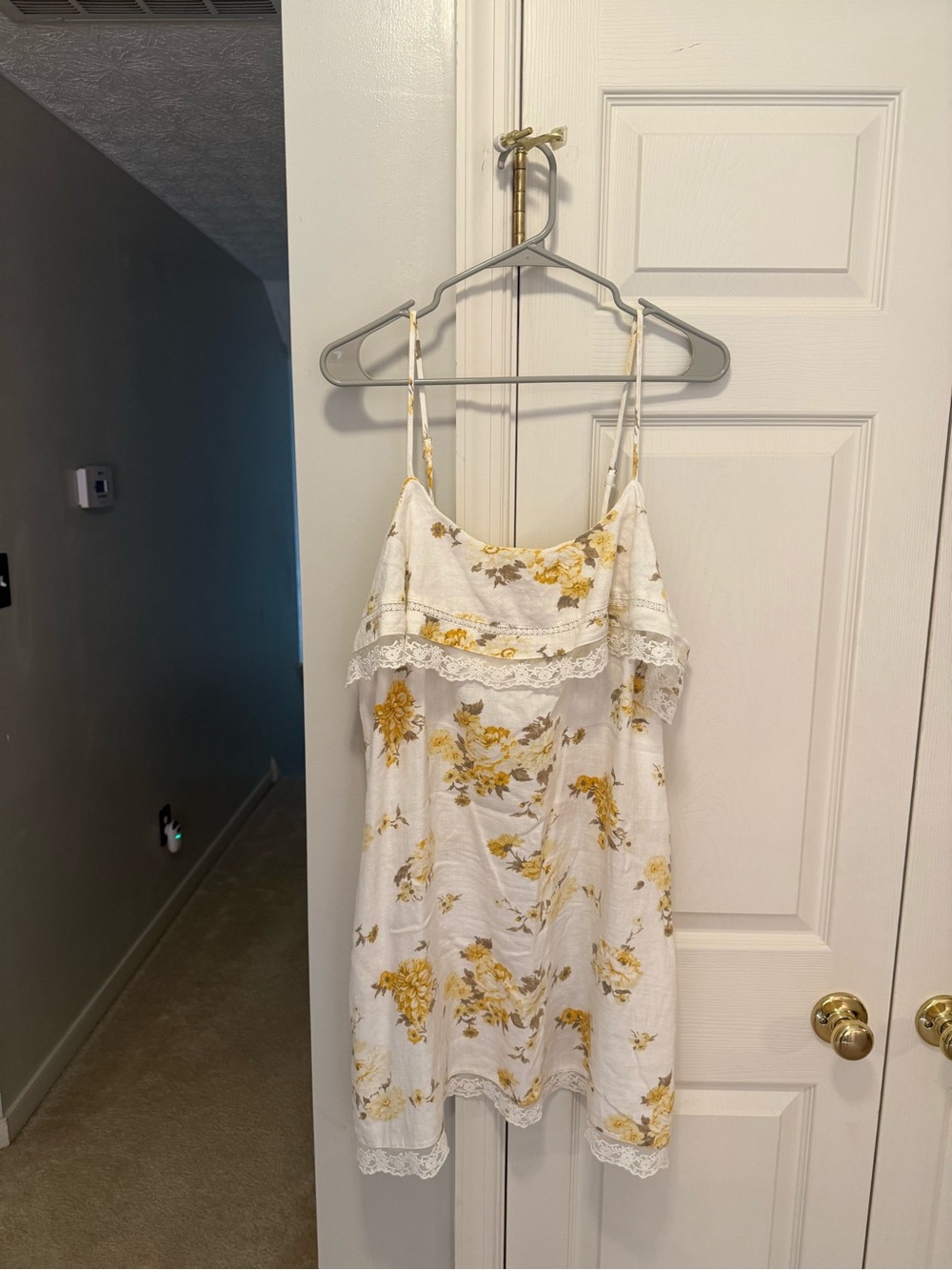 Universal Thread Large Floral Lace-Trim Slip Dress with Yellow Bouquet Print